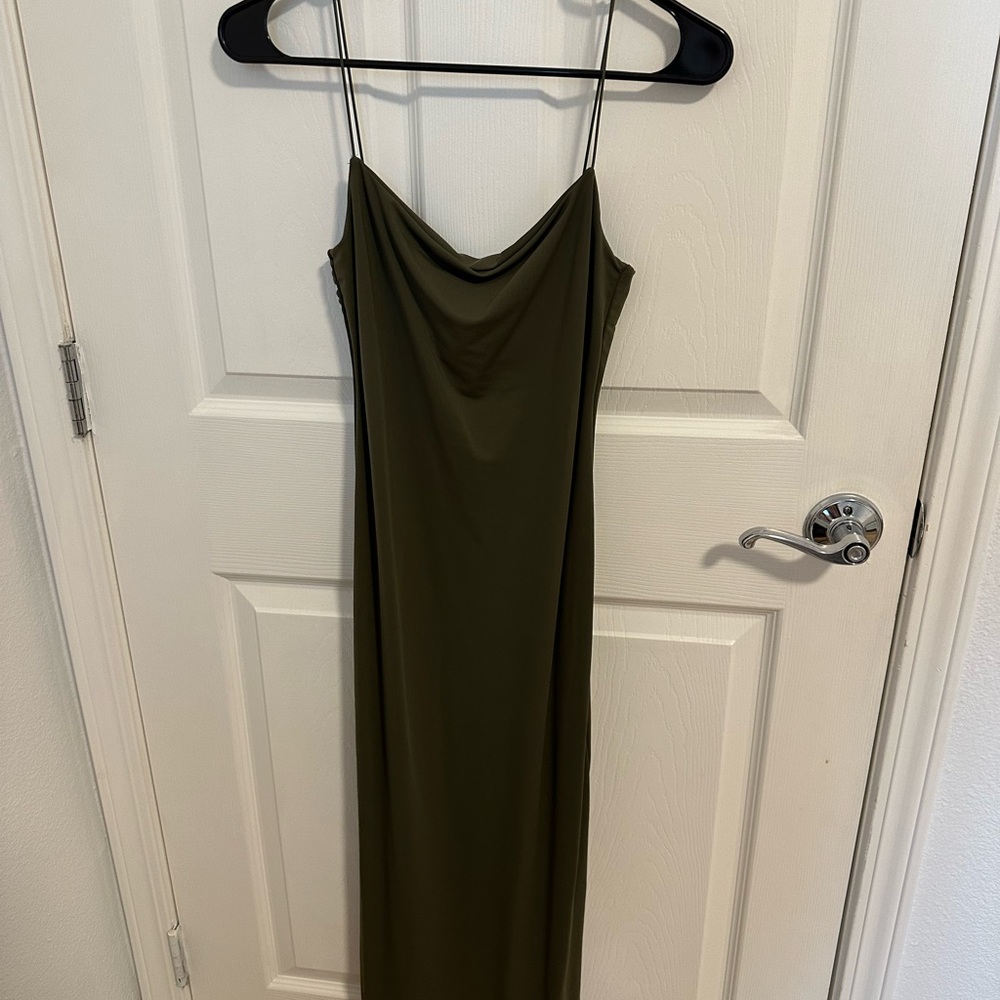 Zara Olive Green Slip Midi Dress